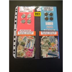 ASSORTED NICKELS/GEORGE V ONE CENT COINS/COLLECTIBLE STAMPS