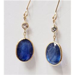 14K Yellow Gold Enhanced Sapphire (7.30ct) Earrings, Insurance Value $1699
