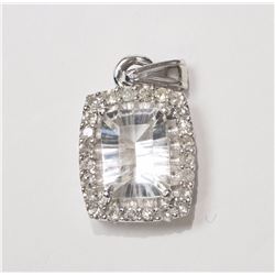 14K White Gold White Topaz (1.50ct) and Diamond (0.30ct) Pendant, Insurance Value $1800