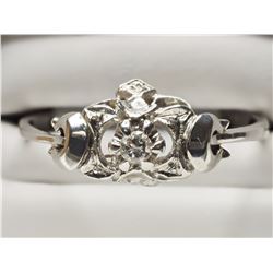 14K White Gold Diamond (0.12ct) Six Claw Vintage Style Ring, Insurance Value $1175