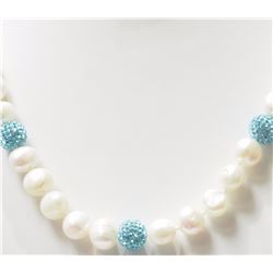 14K White Gold Freshwater Pearl Clasp Cubic Crystal Necklace, Insurance Value $1545