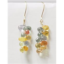 14K Yellow Gold Fancy Colored Sapphire (11.0ct) Earrings, Insurance Value $1600