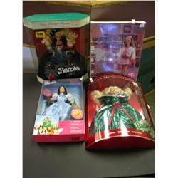 4 COLLECTIBLE HAPPY HOLIDAYS BARBIE/BARBIE ON BAY/BARBIE WIZARD OF OZ AS DOROTHY/BARBIE SPECIAL EDIT