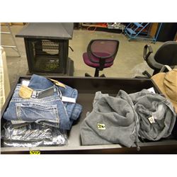 2 GREY HOODIES SIZE M & SMALL/3 PAIRS OF JEANS