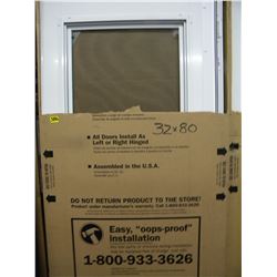 (NEW) WHITE EMCO 200 SERIES 32X80 STORM DOOR (LEFT OR RIGHT HAND HINGE)