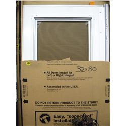 (NEW) WHITE EMCO 200 SERIES 32X80 STORM DOOR (LEFT OR RIGHT HAND HINGE)
