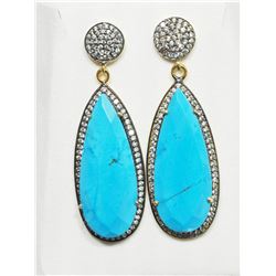 #1-STERLING SILVER GOLD PLATED CREATED TURQUOISE