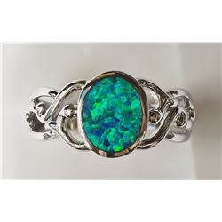 #14-STERLING SILVER CREATED OPAL RING
