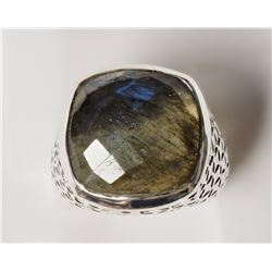 #19-STERLING SILVER LABRADORITE MEN'S RING