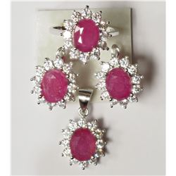 #25-STERLING SILVER RUBY CUBIC ZIRCONIA SET WITH