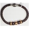 Image 1 : #29-STAINLESS STEEL BROWN LEATHER BEAD MEN'S