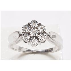 #30-STERLING SILVER 7 DIAMOND FLOWER SHAPED RING