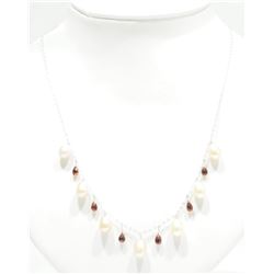 #44-10KT WHITE GOLD FRESHWATER PEARL GARNET