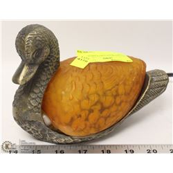 VINTAGE BRASS AND GLASS DUCK LAMP