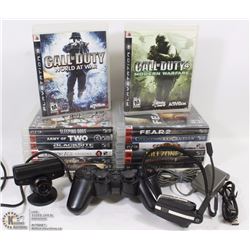 LOT OF 16 PS3 GAMES, CONTROLLER AND EXTRA CABLES