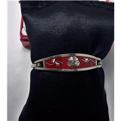 #12 - VINTAGE SILVER & RED ENAMEL BRACELET