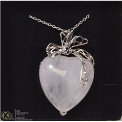 ROSE QUARTZ HEART PENDANT W/ .925 STERLING SILVER