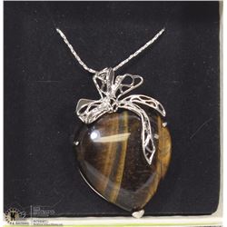 TIGERS EYE HEART PENDANT W/ .925 STERLING SILVER