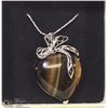 Image 1 : TIGERS EYE HEART PENDANT W/ .925 STERLING SILVER