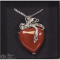 RED AGATE HEART PENDANT W/ .925 STERLING SILVER