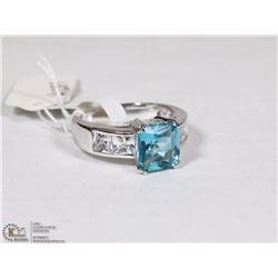 SILVER BLUE AND WHITE CUBIC STONES RING SIZE 7