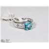 Image 1 : SILVER BLUE AND WHITE CUBIC STONES RING SIZE 7