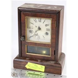 SMALL ANTIQUE WOOD MANTEL CLOCK FOR REPAIR