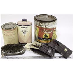 COLLECTIBLE CANS, JAR, HAIR BRUSH, OLEG CASSINI