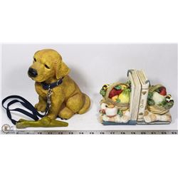 FRUIT BASKETS BOOKENDS W/DOG STATUE
