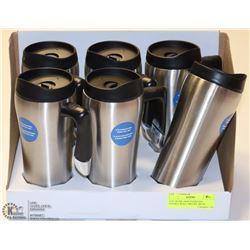 LOT OF SIX 16OZ STAINLESS DOUBLE WALL TRAVEL MUGS