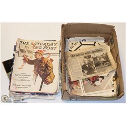 BOX OF 1930,40'S MAGAZINES AND NEWSPAPERS