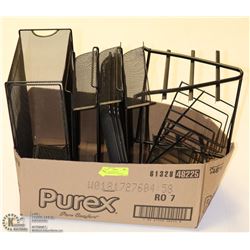 BOX OF BLACK OFFICE ACCESSORIES INCL TRAYS ETC