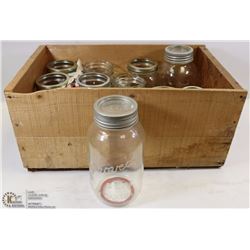 WOODEN BOX FULL OF JARS