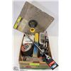 Image 1 : BOX OF ASSORTED TOOLS INCL SLEDGE HAMMER, PLIERS