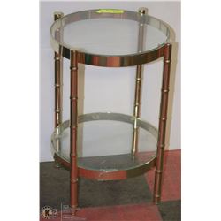 2 TIER BRASS TONE & GLASS SIDE TABLE