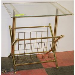 BRASS TONE & GLASS MAGAZINE RACK