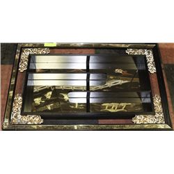 VINTAGE BLACK ORNATE SHELF MIRROR 38X24