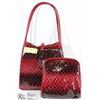 Image 1 : RED SNAKE SKIN STYLE HAND BAG WITH ACCESS. BAG