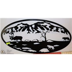 METAL SCENE OF CARIBOU AND WOLVES