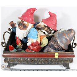 WROUGHT IRON PLANTER FILLED WITH GNOMES