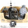Image 1 : BOX OF PATIO LIGHTS AND CAST IRON BIRD DECOR WITH