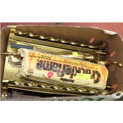 BOX OF FIREPLACE ITEMS INC LOG HOLDER, CLEAN