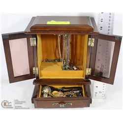 1 WOODEN JEWELRY BOX W CONTENTS