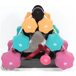 8 VARIOUS WEIGHTS WITH STAND