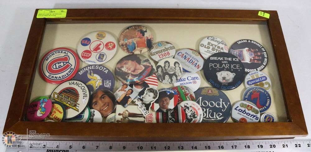Button Collection Case DISPLAY CASE W > 40 VINTAGE COLLECTIBLE BUTTONS