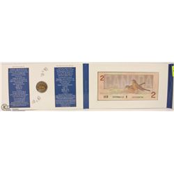 UNCIRCULATED TWO DOLLAR COIN AND BANK NOTE SET