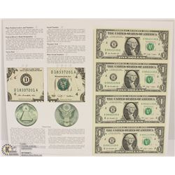 4 UNCUT US DOLLAR BILL - SERIES 2009