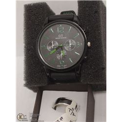 GT GRAND TOURING MANS WATCH LEATHER STRAP BLACK