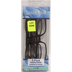 3 PAIRS OF 1.50 STRENGTH READING GLASSES