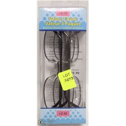 3 PAIRS OF 2.50 STRENGTH READING GLASSES